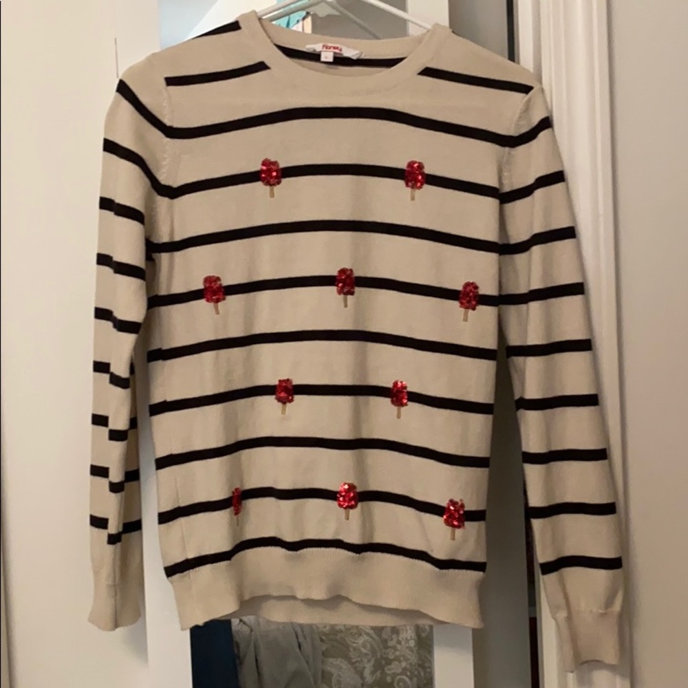 Sweatshirt with Red sequin popsicle deets